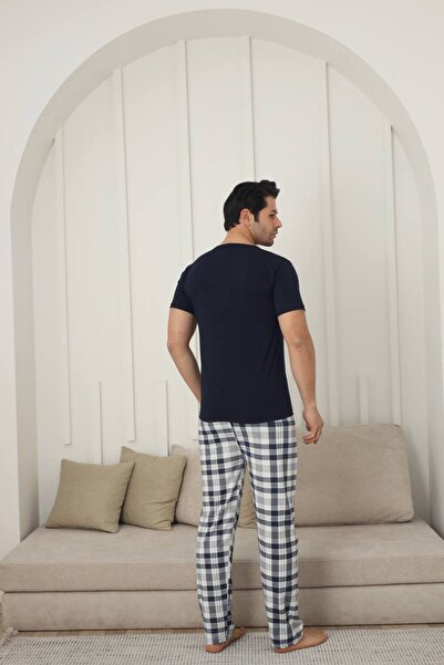 ARONA Erkek Ekoseli Penye Süprem Pijama Takımı
