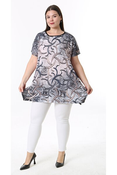 XL Modam المرأة الرقمية المطبوعة قصيرة الأكمام حجم كبير تونك