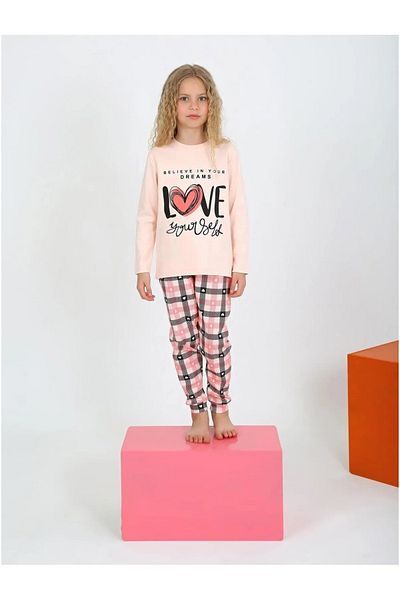 diamondstar Girl's Long Sleeve 100% Cotton Button Sleepwear Set 6/9 Years