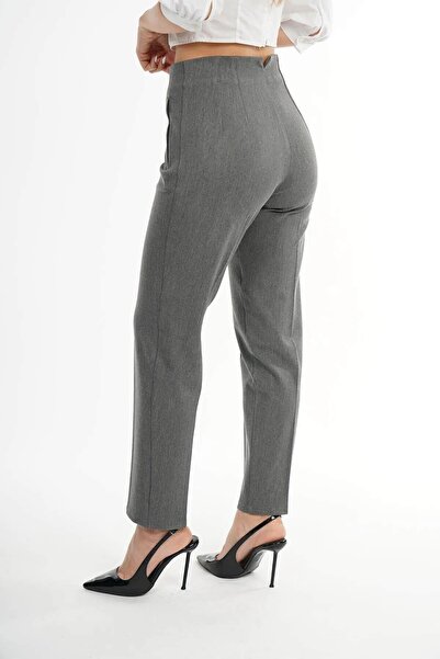 Ravencia Women's Model High Waist Fabric Gray Trousers