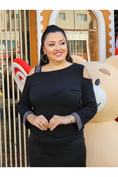 Melis Designer Μπλούζα με λουράκι από πέτρα Plus Size