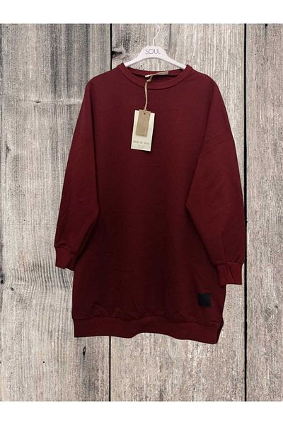 Soul Women's Crew Neck 2 Thread Plain Plain Araboy Nisaca Burgundy Tunic 3064400