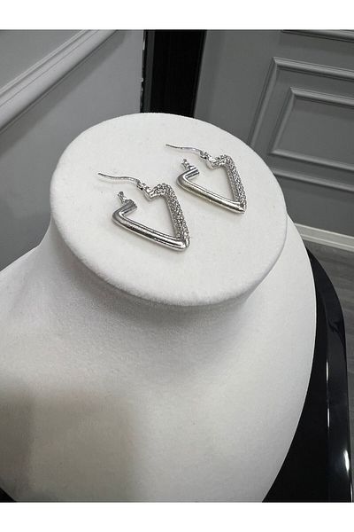 Store أقراط فضية اللون بحجر الزركون الأنيق
