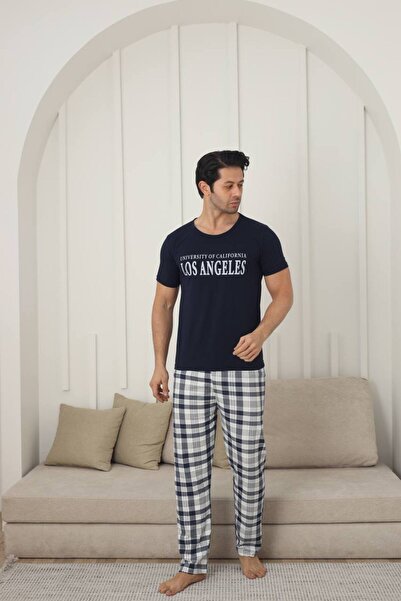 ARONA Erkek Ekoseli Penye Süprem Pijama Takımı