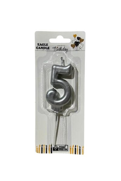 Candle Alya-butık 10 Cm 5 Yaş Doğum Günü Büyük Rakam Sayılı Pasta Mumu Gümüş ...