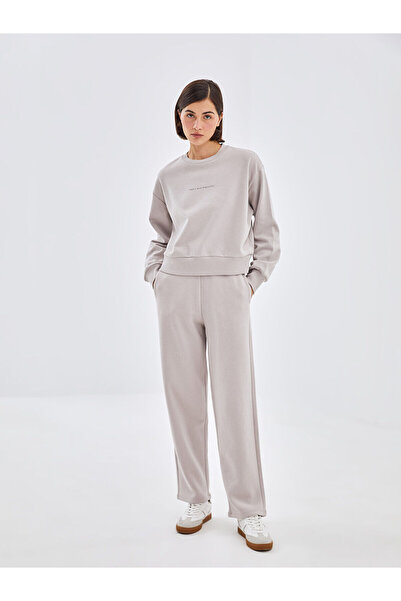 LC Waikiki Γυναικείο χοντρό φούτερ LCW Vision Grey Crew με στάμπα Oversize