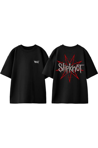 THEWERT Tricou oversize negru din bumbac imprimat pe spate Slipknot Star Design