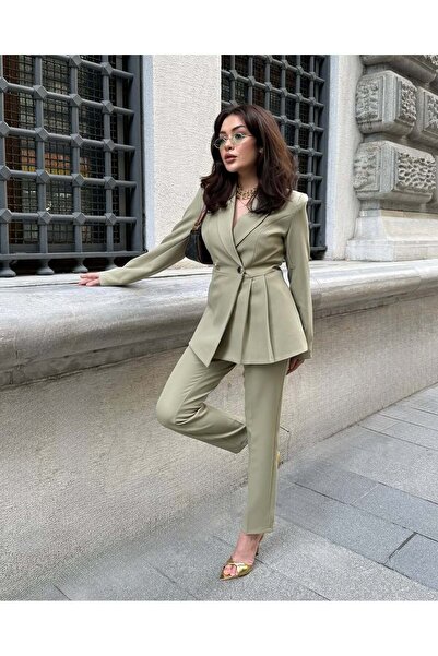 Bella Breeze Kadın Yan Pileli Tasarım Ceket Pantolon Takım Elbise