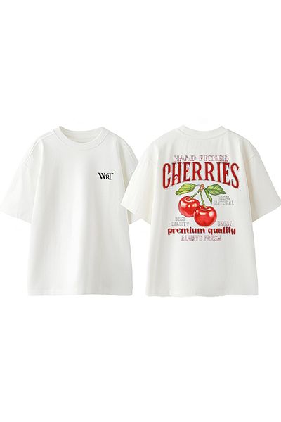 THEWERT Μπλουζάκι με σχέδιο Cherries με στάμπα από βαμβακερό λευκό oversize