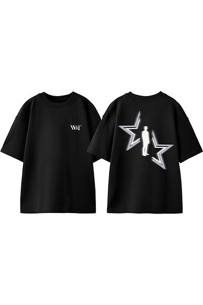 THEWERT Tricou oversize negru din bumbac imprimat pe spate Star Man Design