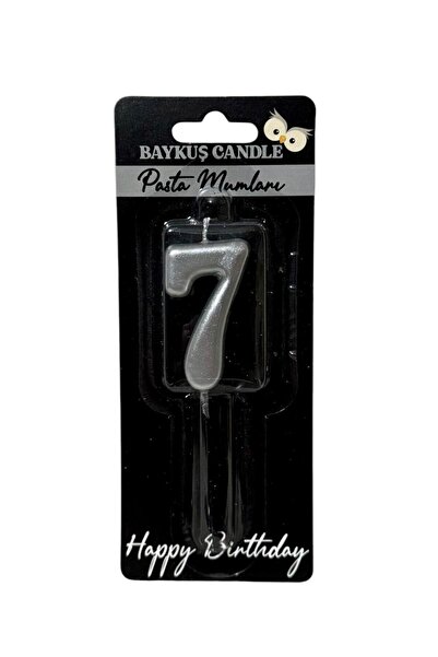 Candle Alya-butık 10 Cm 7 Yaş Doğum Günü Büyük Rakam Sayılı Pasta Mumu Gümüş ...