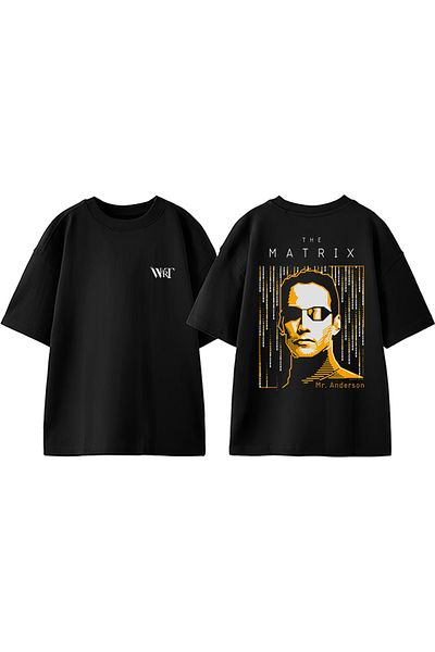 THEWERT Tricou oversize negru din bumbac imprimat pe spate The Matrix Mr Anderson
