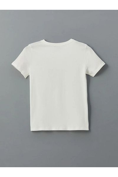 LC Waikiki Lcwaikiki Classic Ecru Crew Neck Ribbon Embroidery Women's T-Shirt