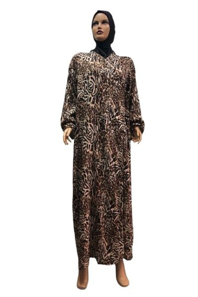 eflin Viscose Leopard Print Brown-Cream Prayer Dress - Plus Size