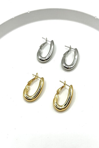 DEMOKAN Kadın Küpe 2 cm Elips Boru Halka Küpe