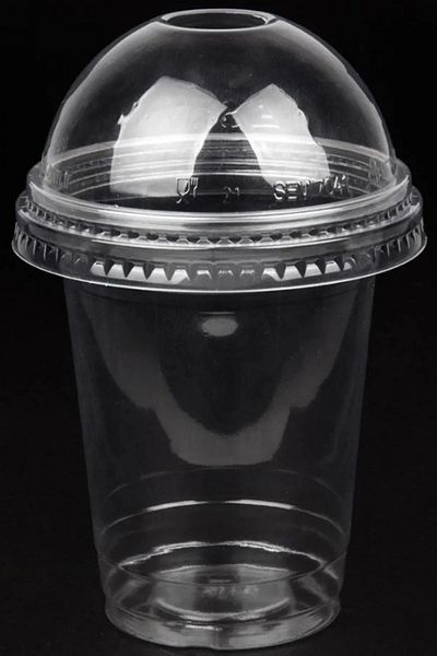 ATY Plastic Pet Cup with Lid 350 Cc 300 Pcs Party Cocktail Ice Cups Cold Drink Cup