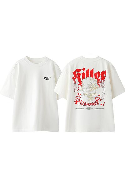 THEWERT Μπλουζάκι Skull Nightmare Design Back Printed Βαμβακερό λευκό oversize μπλουζάκι