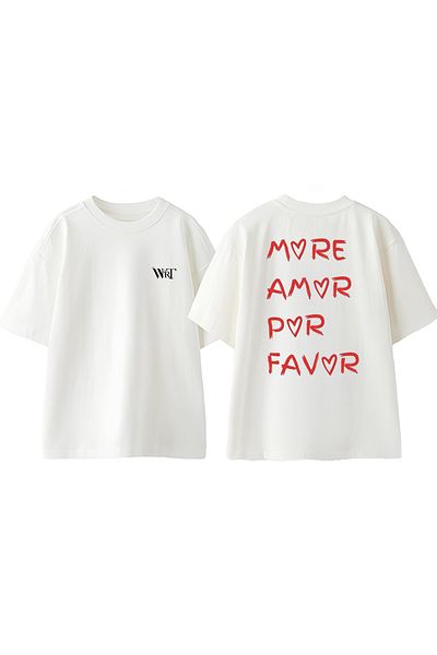 THEWERT Περισσότερα Amor Por Favor Design Μπλουζάκι με στάμπα από βαμβακερό λευκό oversize
