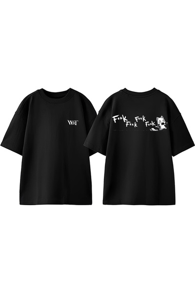 THEWERT Ljuta mačka mačka Dizajn Leđa Štampano Pamuk Crna Oversize kroj T-shirt