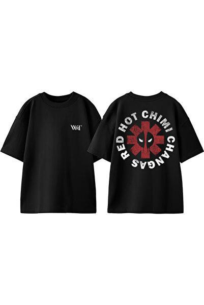 THEWERT Red Hot Chımı Changas Дизайн На спині принт Бавовна Чорний Oversize ф...