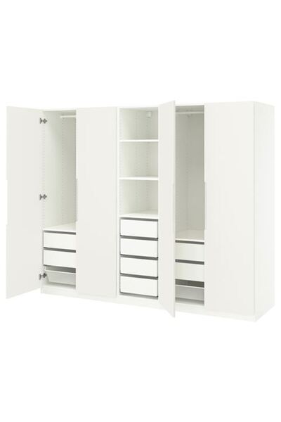 IKEA PAX/TONSTAD, PAX gardırop, beyaz-kırık beyaz, 250x60x201 cm