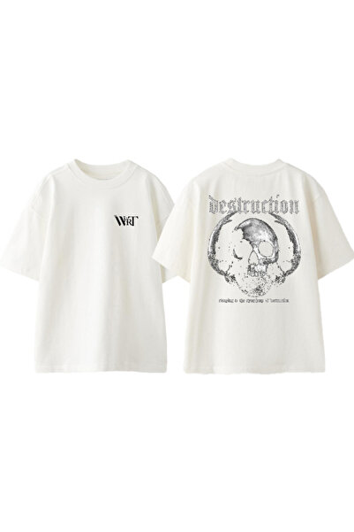 THEWERT Ruksak Destruction Design Štampano Pamuk Beli Oversize kroj T-shirt