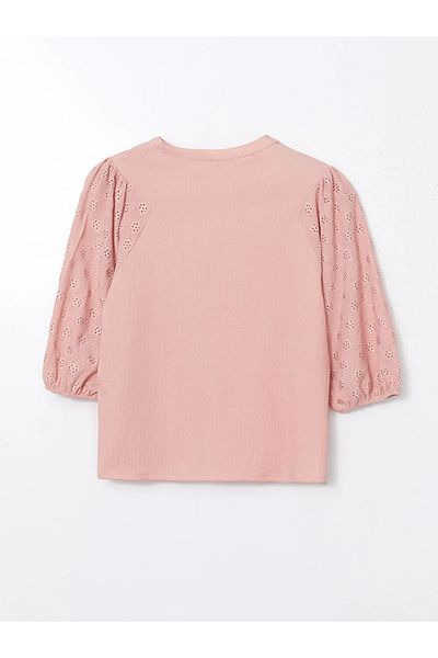 LC Waikiki Γυναικεία μπλούζα LCWAIKIKI Classic Matte Pink Crewneck Κεντημένη