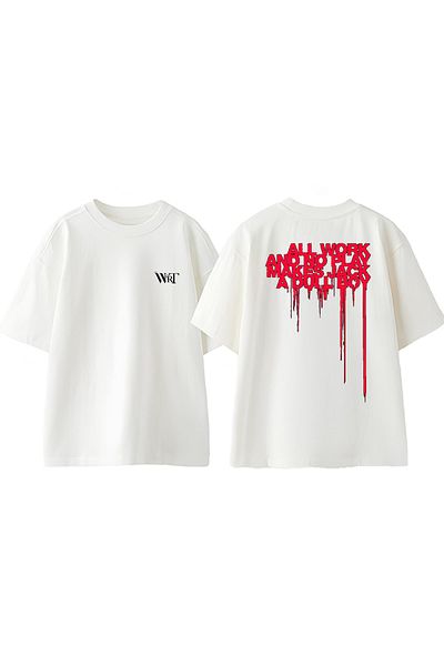 THEWERT All Work And No Play Design Πίσω Βαμβακερό λευκό μπλουζάκι Oversize