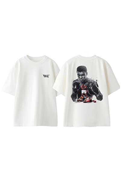 THEWERT Muhammad Ali Boxing Design Tricou oversize alb din bumbac imprimat pe...