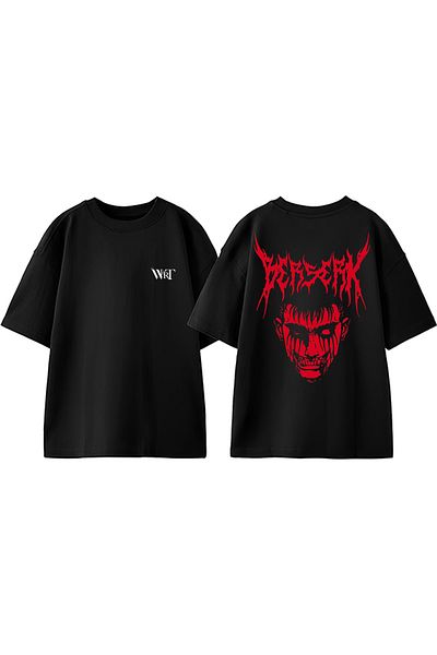 THEWERT Μπλουζάκι Berserk Face Design Back Printed Βαμβακερό μαύρο Oversize T-shirt