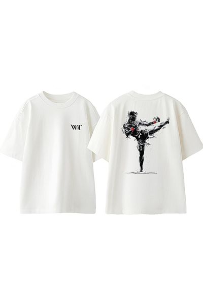 THEWERT Tricou oversize alb din bumbac imprimat pe spate UFC Kick Design