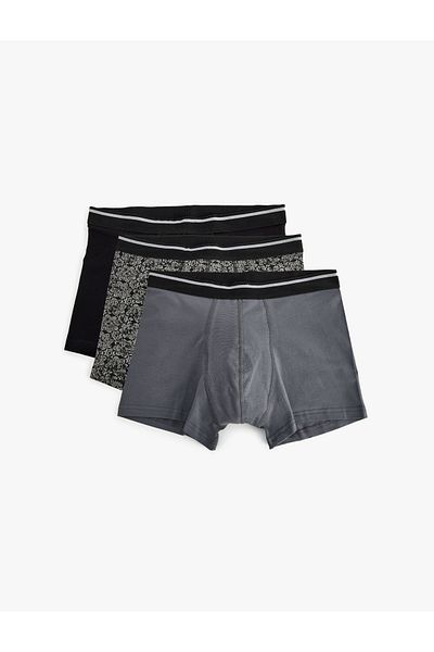 Koton New Season Cotton Slim Fit Abstract Patterned 3-Piece Boxer Set