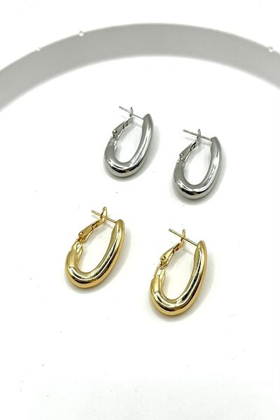 DEMOKAN Women's Earrings 2cm Ellipse Pipe Hoop Earrings