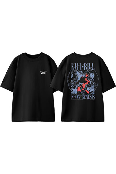THEWERT Neon Genesis dizajn - Leđa Štampano Crna Pamuk Oversize kroj T-shirt