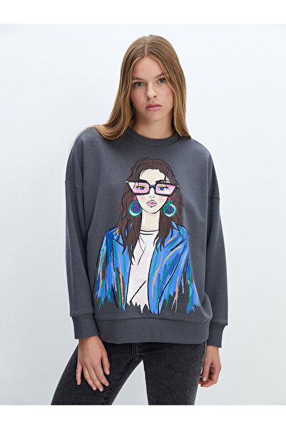 LC Waikiki Γυναικείο φούτερ με στάμπα με λαιμόκοψη LCW