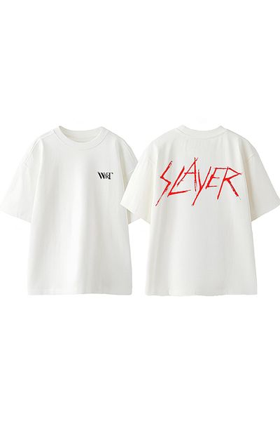 THEWERT Slayer Red Text Design Πίσω Βαμβακερό εμπριμέ λευκό μπλουζάκι Oversize