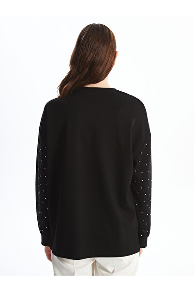 LC Waikiki Özmarka New Season Crew Neck Shiny Stone Oversized Women's Sweatshirt