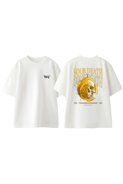 THEWERT Sour Death Design ranac Štampano Pamuk beli Oversize kroj T-shirt