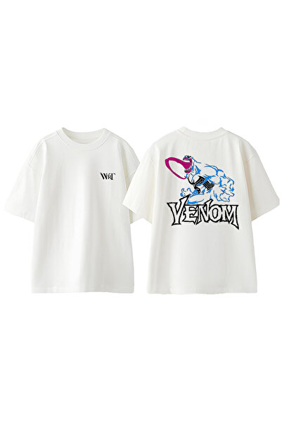 THEWERT Tricou supradimensionat alb din bumbac cu imprimeu Venom Blue Design