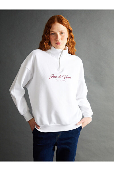 LC Waikiki Stand Collar Printed Oversize Women's Thick Sweatshirt