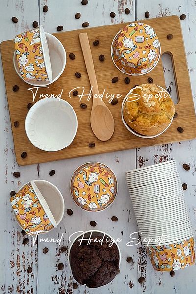 Trend Hediye Sepeti 50 Pieces Large Size XL Rabbit Patterned Orange Muffin Cupcake Mold Jumbo Cake Capsule, Airfryer Compatible