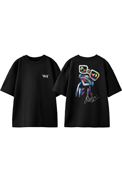 THEWERT Šareni ruksak sa dizajnom žabe Štampano Pamuk crni Oversize kroj T-shirt