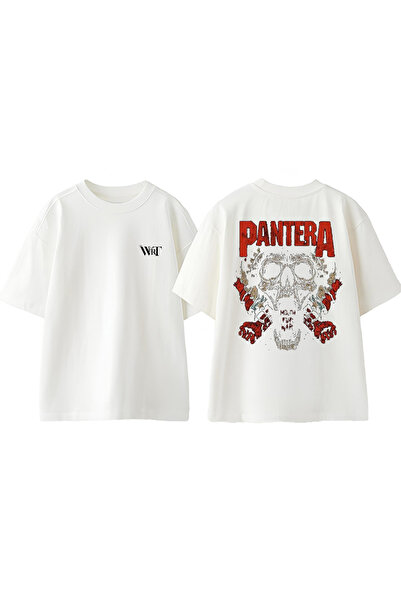 THEWERT Pantera Mouth For War Design Leđa Štampano Pamuk Bela Oversize kroj T...