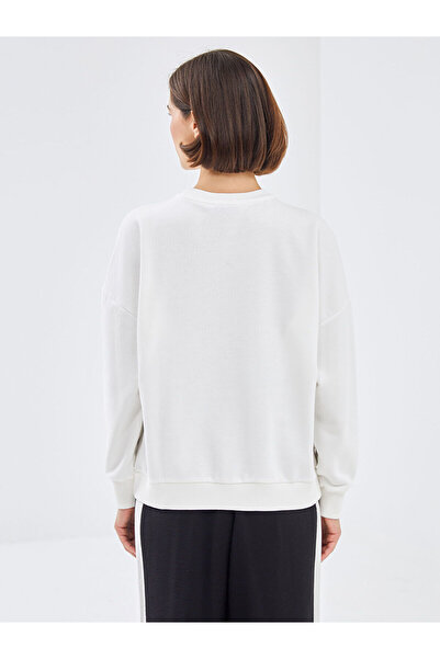 LC Waikiki Γυναικείο φούτερ LCW Vision Εκρού Oversize - Κυκλικό Λαιμό, Με Σχέδιο