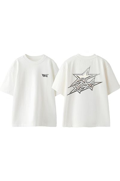 THEWERT Μπλουζάκι Silver Stars Design Back Printed Βαμβακερό λευκό oversize μπλουζάκι