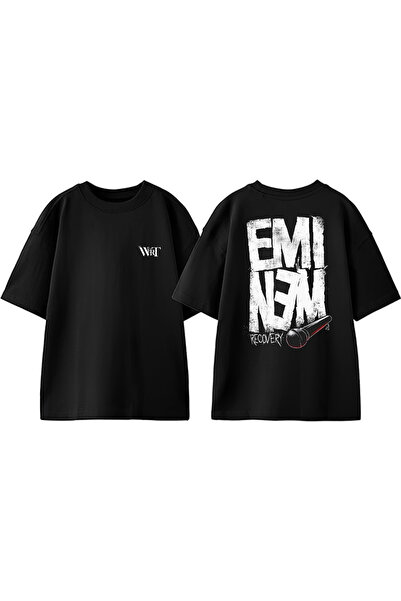 THEWERT Tricou oversize negru din bumbac imprimat pe spate Eminem Recovery De...