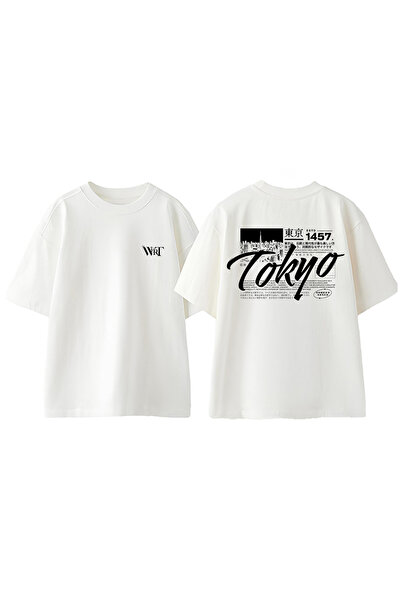 THEWERT Tokio 1457 Dizajn Rukavac Štampano Pamuk Bela Oversize kroj T-shirt