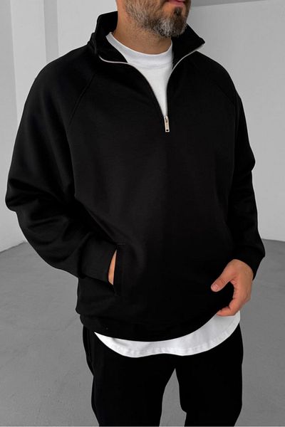 NEAR Black Tooling Half Zip Oversize Modal Diver/Scuba Relaxed Fit Sweatshirt, Relax-Unisex