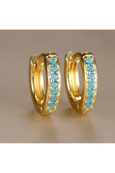 BY DİLEK ÇETİN ACCESSORY Gold kaplama Firuze taşlı 6 mm halka piercing