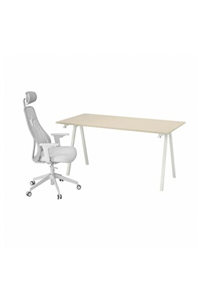 IKEA TROTTEN/MATCHSPEL, oyuncu masası ve sandalyesi, bej-beyaz açık gri